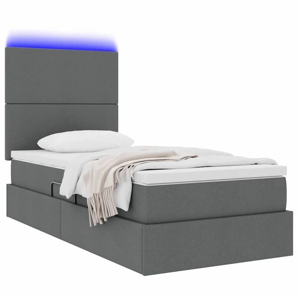 vidaXL Bett mit Stauraum und LED Dunkelgrau 90 x 190 cm Polyester