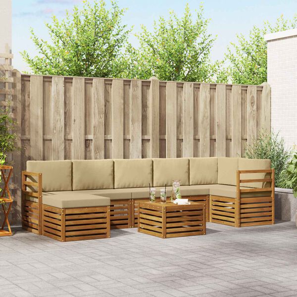 vidaXL Ecksofa Set mit Kissen 8 pcs Natur und Beige Massivholz Akazie