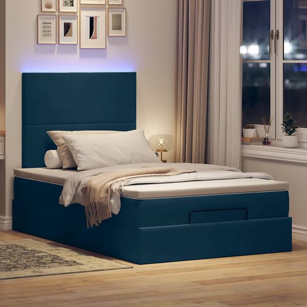 vidaXL Ottoman-Bett mit Matratzen & LEDs Dunkelblau 120x190 cm Samt