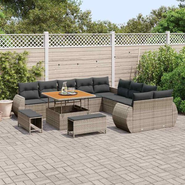 vidaXL Garten-Sofa-Set mit Kissen mit Speicher 13 pcs Grau