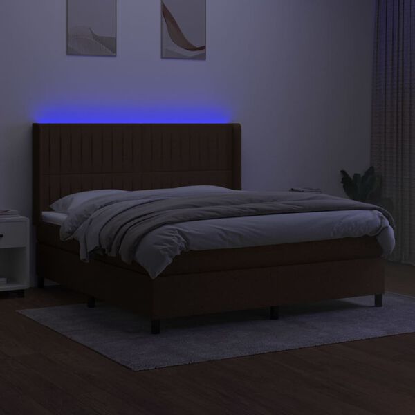 vidaXL Boxspringbett mit Matratze & LED Dunkelbraun 160x200 cm Stoff