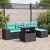 vidaXL 6-tlg. Garten-Sofagarnitur mit Kissen Schwarz Poly Rattan