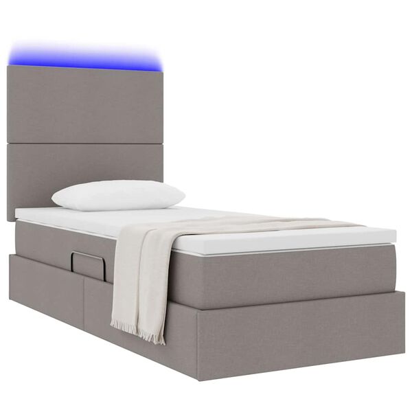 vidaXL Bett mit Stauraum und LED mit LED Taupe 90 x 190 cm Polyester