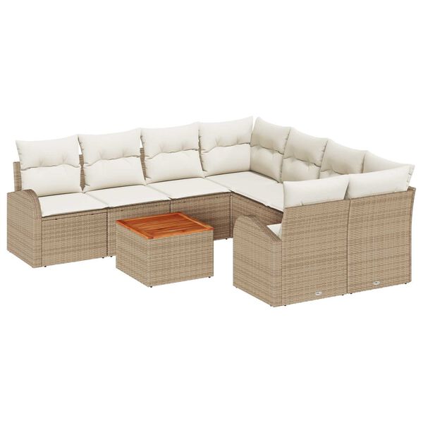 vidaXL Gartensofa-set mit Speicher 9 pcs Beige und Creme Poly-Rattan