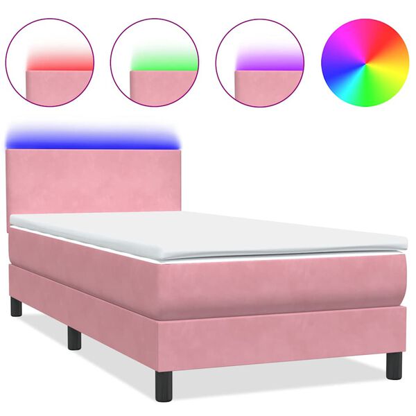 vidaXL Boxspringbett mit Matratze & LED Rosa 80x220 cm Samt