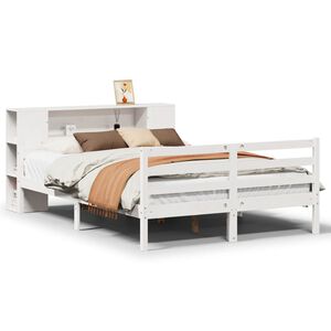 vidaXL Massivholzbett mit Regal ohne Matratze Wei&szlig; 135x190 cm Kiefer