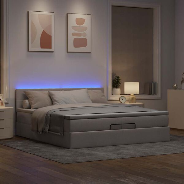 vidaXL Ottoman-Bett mit Matratzen & LEDs Taupe 200x200 cm Stoff