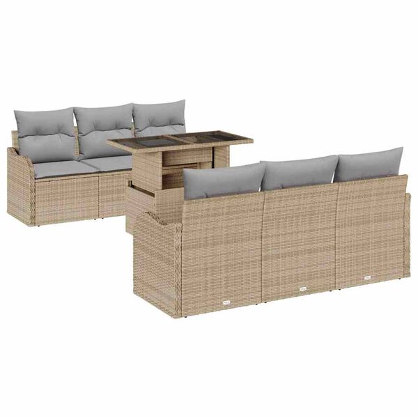 vidaXL Garten-Sofa-Set mit Kissen mit Speicher 7 pcs Beige Poly Rattan