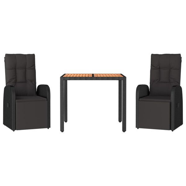 vidaXL 3-tlg. Garten-Essgruppe Schwarz Poly Rattan & Massivholz Akazie