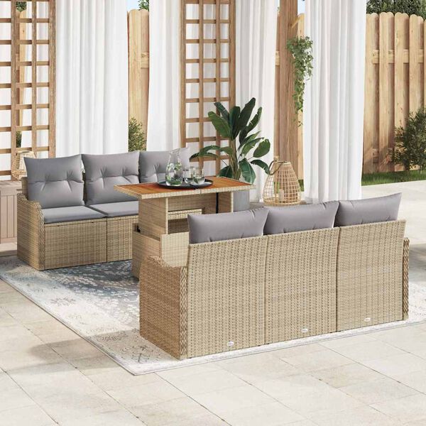 vidaXL Garten-Sofa-Set mit Speicher 7 pcs Beige Poly Rattan