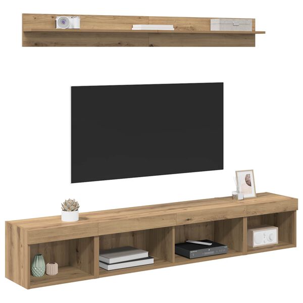 vidaXL TV-Wandregal-Set mit LED 5 pcs Artisan-Eiche Holzwerkstoff
