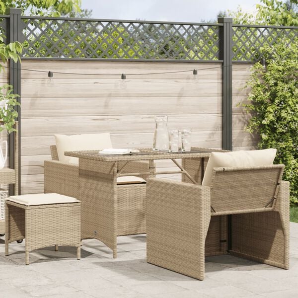 vidaXL 4-tlg. Garten-Sofagarnitur mit Kissen Beige Poly Rattan