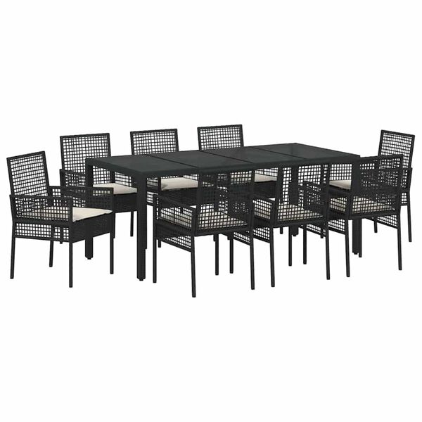 vidaXL Garten Essgruppe 9 pcs Schwarz Poly-Rattan
