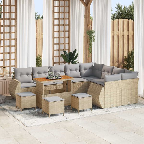 vidaXL Gartensofa-set mit Kissen 13 pcs Beige und Hellgrau Poly Rattan