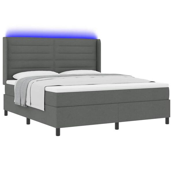 vidaXL LED Boxspringbett mit Matratze Dunkelgrau 180 x 200 cm Stoff