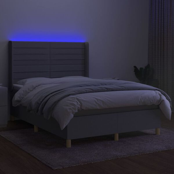 vidaXL Boxspringbett mit Matratze & LED Hellgrau 140x200 cm Stoff
