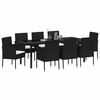vidaXL Garten Essgruppe mit Kissen 9 pcs Schwarz Poly-Rattan