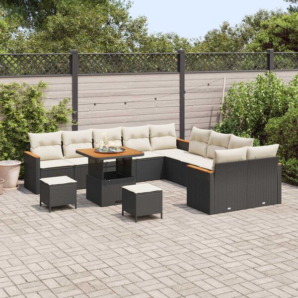 vidaXL Gartensofa-set mit Kissen 13 pcs Schwarz Poly Rattan