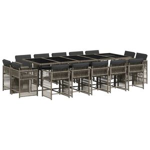vidaXL 15-tlg. Garten-Essgruppe mit Kissen Grau Poly Rattan
