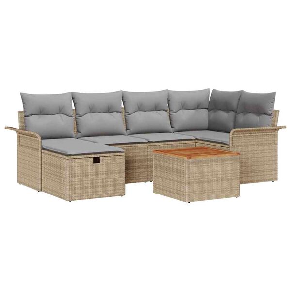 vidaXL Garten-Sofa-Set mit Kissen mit Speicher 7 pcs Beige Poly Rattan