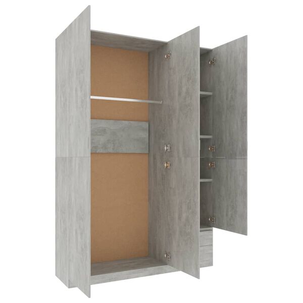 vidaXL 3-t&uuml;riger Kleiderschrank Betongrau 120x50x180 cm Holzwerkstoff