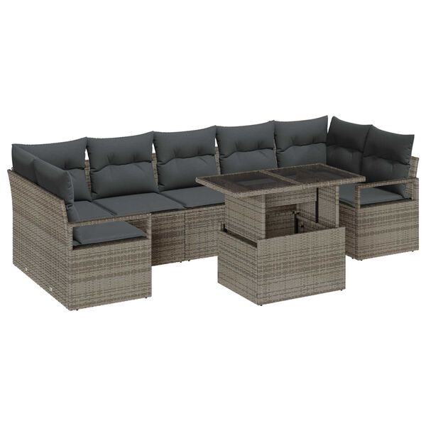 vidaXL Garten-Sofa-Set mit Speicher 8 pcs Grau Poly Rattan