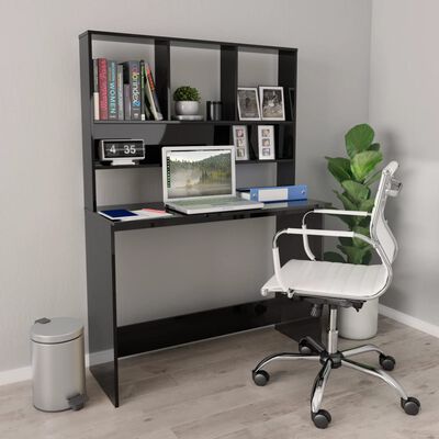 vidaXL Schreibtisch mit Regalen Hochglanz-Schwarz 110x45x157 cm