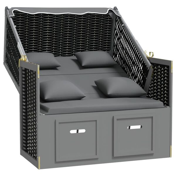 vidaXL Strandkorb mit Kissen Poly Rattan Massivholz Anthrazit Schwarz