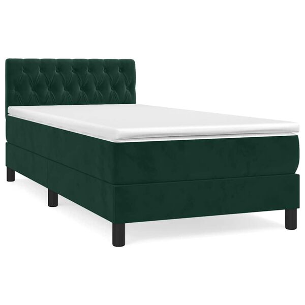 vidaXL Boxspringbett mit Matratze Dunkelgr&uuml;n 90x190 cm Samt