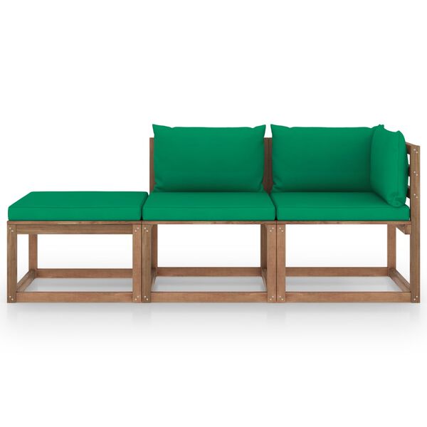 vidaXL 3-tlg. Garten-Lounge-Set aus Paletten mit Kissen Kiefernholz