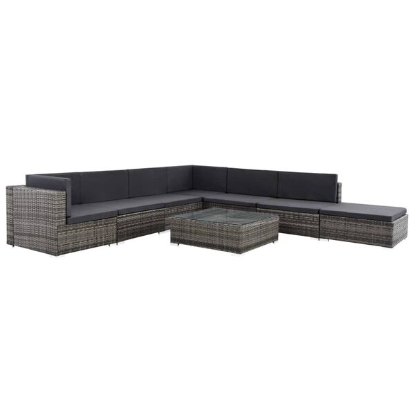 vidaXL 8-tlg. Garten-Lounge-Set mit Auflagen Poly Rattan Grau