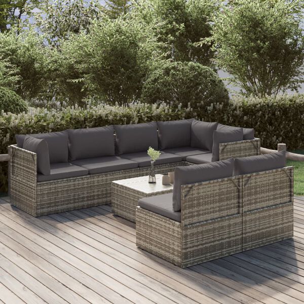 vidaXL 8-tlg. Garten-Lounge-Set mit Kissen Grau Poly Rattan