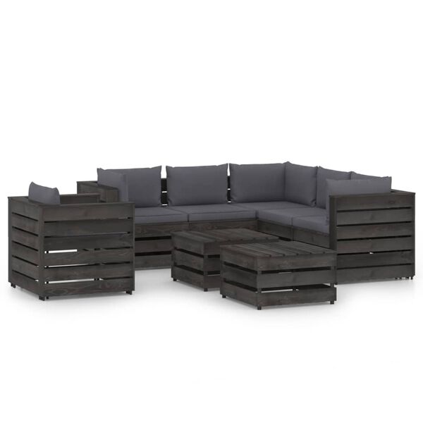 vidaXL 8-tlg. Garten-Lounge-Set mit Kissen Grau Impr&auml;gniertes Holz