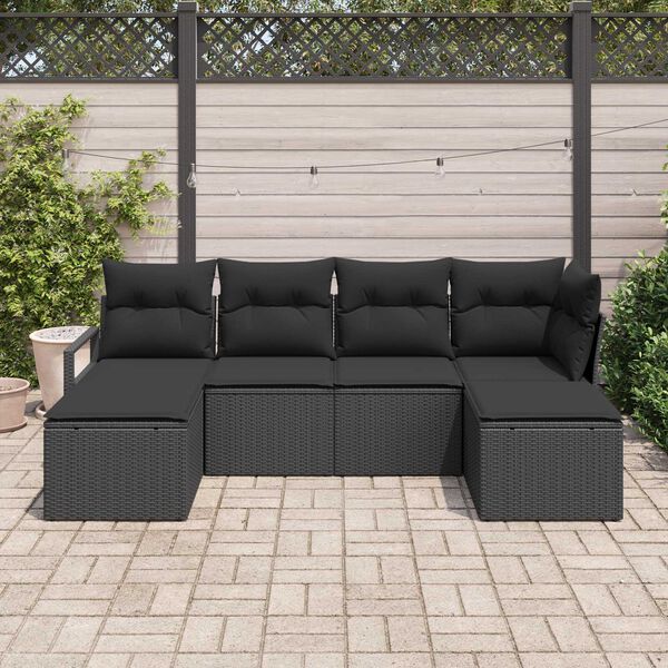 vidaXL Sofa Set mit Kissen mit Speicher 6 pcs Schwarz Poly-Rattan