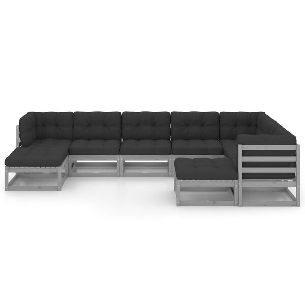 vidaXL 9-tlg. Garten-Lounge-Set mit Kissen Grau Massivholz Kiefer