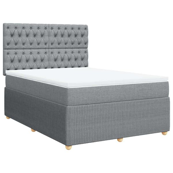 vidaXL Boxspringbett mit Matratze Hellgrau 140x190 cm Stoff