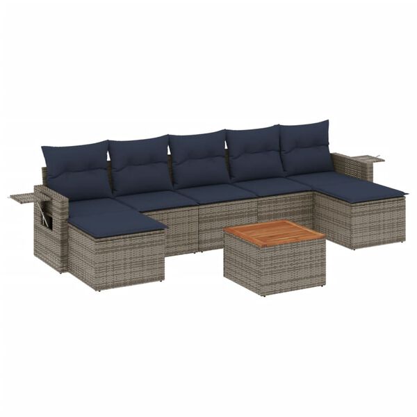 vidaXL 8-teiliges Gartensofa-Set mit Kissen, grau, Polyrattan