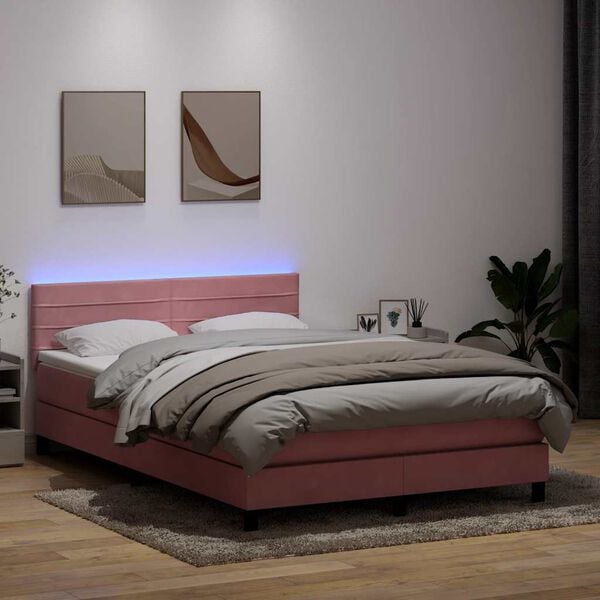 vidaXL Boxspringbett mit Matratze & LED Rosa 160x220 cm Samt
