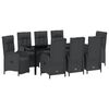 vidaXL Garten Essgruppe mit Kissen 9 pcs Schwarz Poly-Rattan
