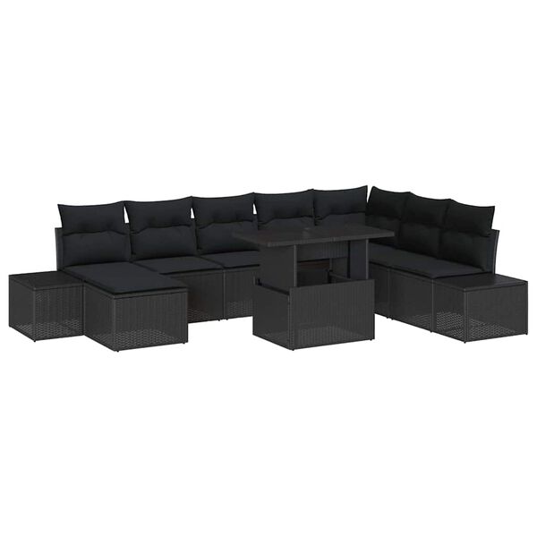 vidaXL Gartensofa-set mit Kissen 9 pcs Schwarz Poly-Rattan