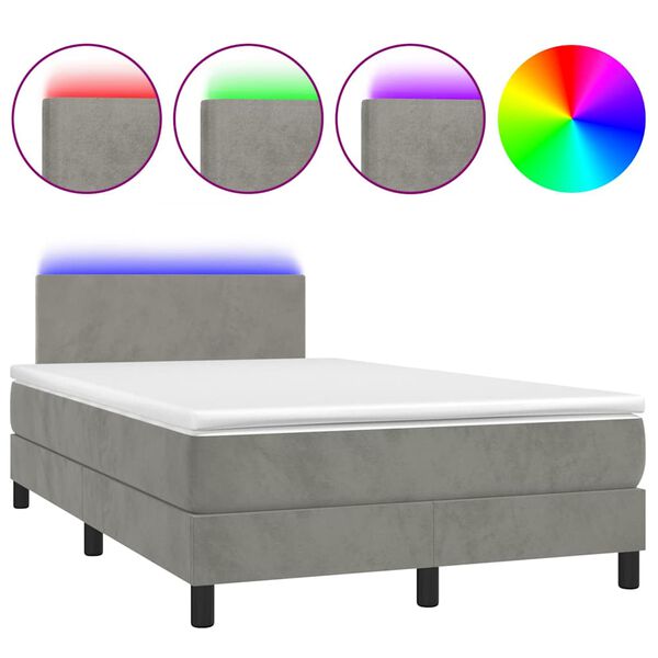 vidaXL Boxspringbett mit Matratze & LED Hellgrau 120x190 cm Samt
