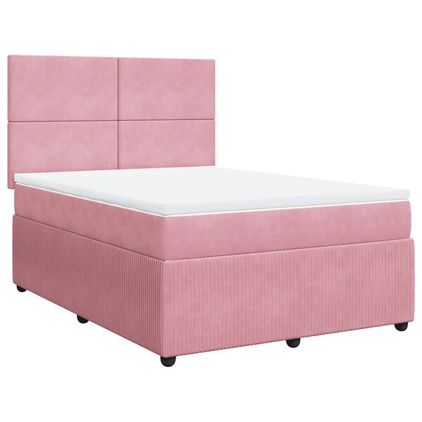 vidaXL Boxspringbett mit Matratze Rosa 140x200 cm Samt