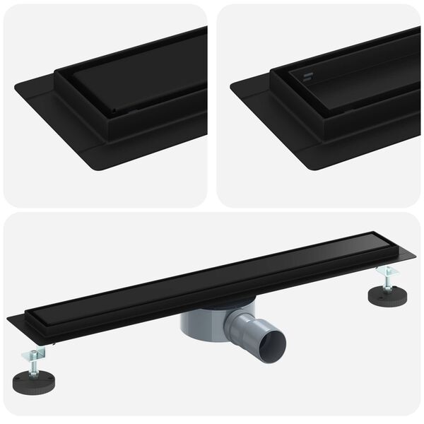 vidaXL Duschablauf 2-in-1 mit 360&deg; Siphon Schwarz 60 cm Edelstahl 304