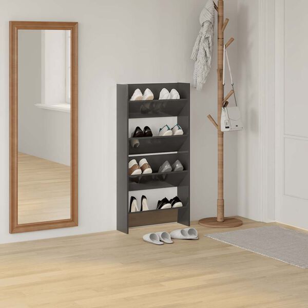 vidaXL Wand-Schuhschr&auml;nke 2 Stk. Hochglanz-Grau 60x18x60cm