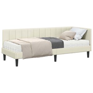 vidaXL Eckbettgestell mit Matratze mit Kopfteil 2 stk. Creme Samt