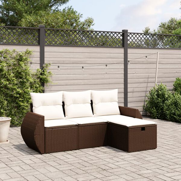 vidaXL 4-tlg. Garten-Sofagarnitur mit Kissen Braun Poly Rattan