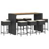 vidaXL 9-tlg. Gartenbar-Set mit Kissen Schwarz Poly Rattan