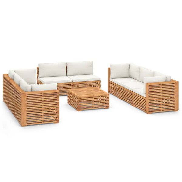 vidaXL 9-tlg. Garten-Lounge-Set mit Creme Kissen Massivholz Teak