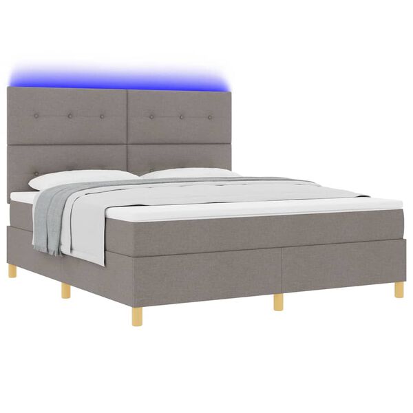 vidaXL LED Boxspringbett mit Matratze Taupe 180 x 200 cm Stoff