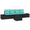 vidaXL Gartensofa-set 5 stk. Schwarz und T&uuml;rkis Poly-Rattan